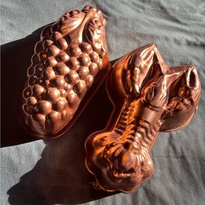 Vintage Copper Lobster  and grape Mold set retro kitchen decorations
